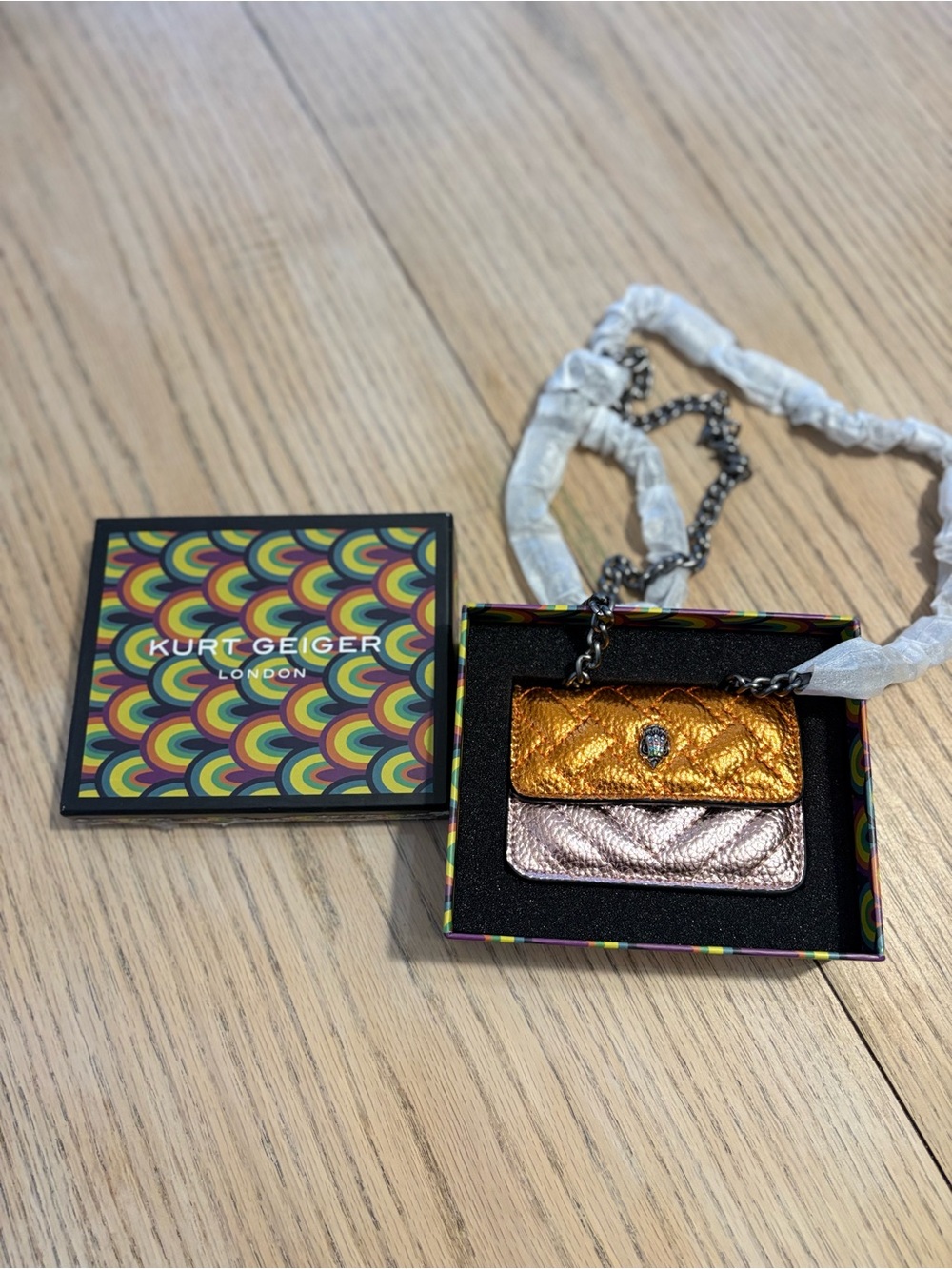 Kurt Geiger Metallic Copper, Silver & Teal Mini Chain Bag - Picture 4 of 11